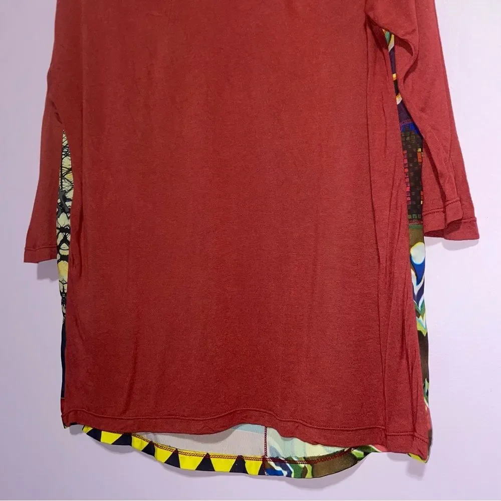 Desigual Rainbow Patchwork Print Blouse Women Size L Art To Wear Artsy Eclectic
